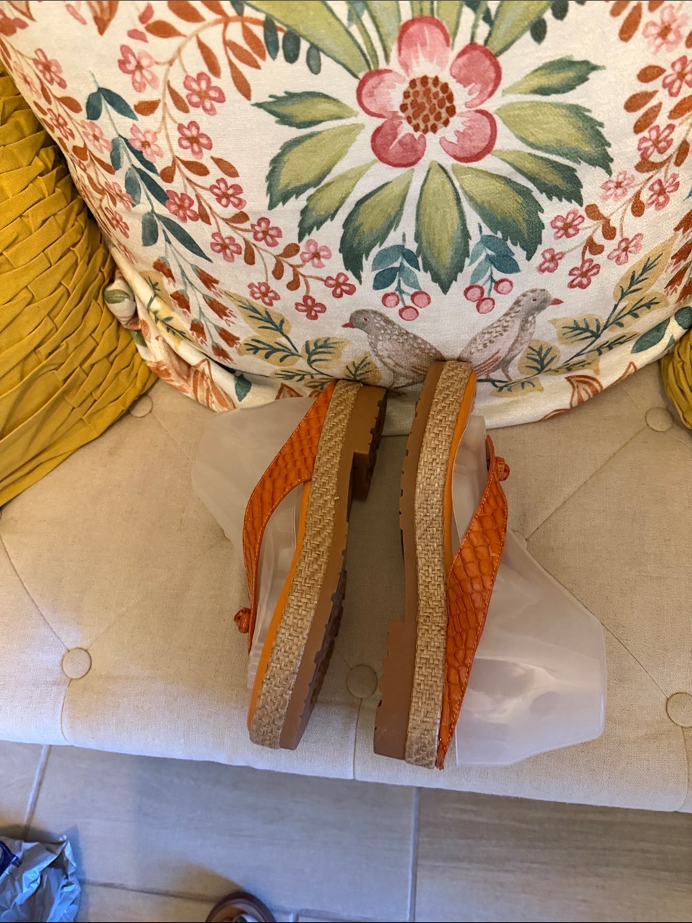 Donald J. Pliner Orange Leather Platform Thong Sandals - Picture 5 of 7